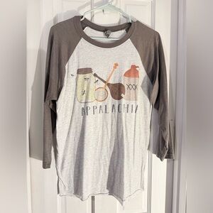Appalachia gray raglan shirt banjo moonshine fireflies